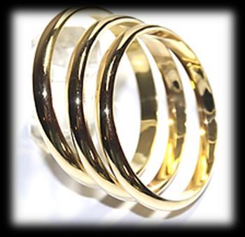 1 3x 18 carat yellow polished gold hollow D- shape BANGLES, 8mm wide. Mass: 45.