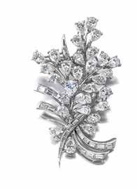 139 140 141 139 A DIAMOND BROOCH designed as a bouquet, set throughout with pear-shaped diamonds, accented by baguette-cut diamond ribbons; estimated total diamond weight: 7.