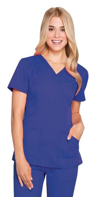 CH601A - Mock Wrap Top This contemporary fit mock wrap top contours your curves for an exceptionally flattering fit.