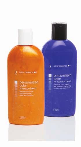 mixing personalised color shampoo and color rehydrator blends specially designed color defence bottles are used to mix the perfect blend of color depositing shampoos and color rehydrators.