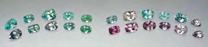 Figure 24. These faceted Cu-bearing tourmalines (0.42 0.85 ct) were carefully selected to show typical colors before (bottom row) and after (top row) heat treatment.