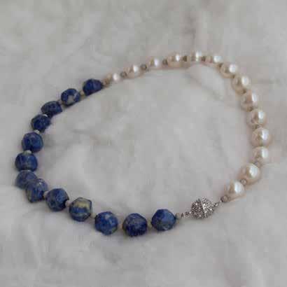 0569 necklaces & pendants Sodalite and sea pearls, 925