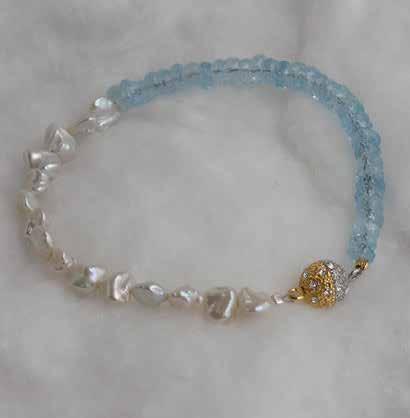 ~ SOLD ~ 0497 bracelet Aquamarine (cut facet) & pearls