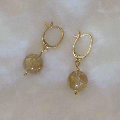 ~ SOLD ~ 0304 earrings Rutilated Quartz, K-Gold coated