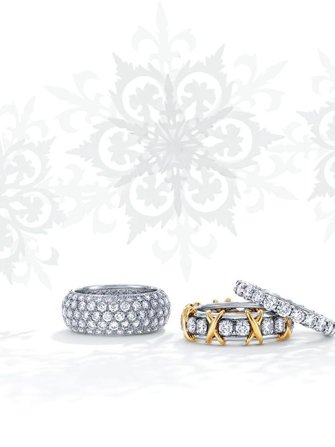 Tiffany Celebration rings in platinum with diamonds, from left: Etoile five-row ring, from $21,500. Tiffany & Co.