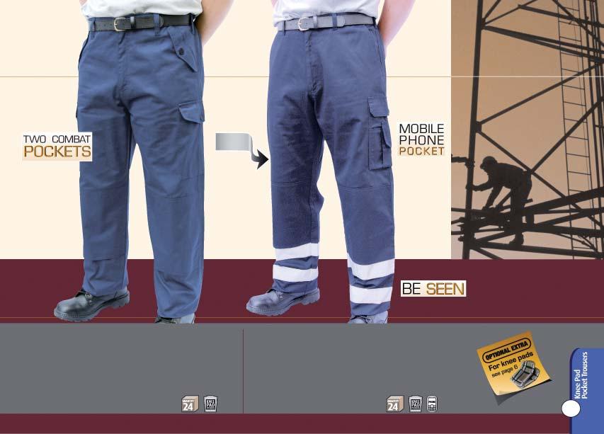 RULE POCKET C703: Army Trousers New S917: Safety Trousers New Two side pockets with button flaps. Two back hip pockets with button flaps. Two thigh pockets with button flaps.