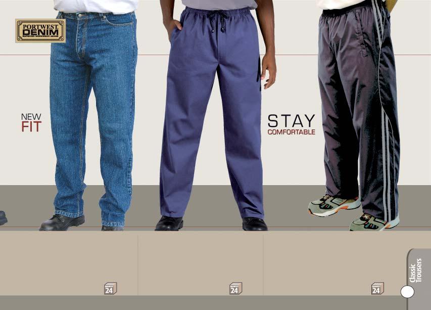 S158: Western Jeans S897: Track Trousers S877: Tracksuit Bottoms New Stone washed jeans. Two side pockets. Zip fly fastening. Two back hip pockets. Watch pocket.