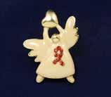 Red Ribbon Pins and Necklaces Ceramic Angel Pin. This angel pin has a red crystal ribbon on its chest. Jewelers back.