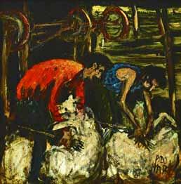 Lot 1576 Lot 1577 1576. Kevin Pro Hart (1928-2006), Sheep shearing, oil on board, signed and dated 84, 30cm x 29cm. Illustrated. 1000-1500 (+26.4% BP ) 1577.