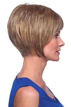 REAGAN PURE STRETCH CAP Short Layered Angled Modern Bob with Wispy Bangs REBECCA PURE STRETCH CAP Layered Feather Cut with Fullness & Volume