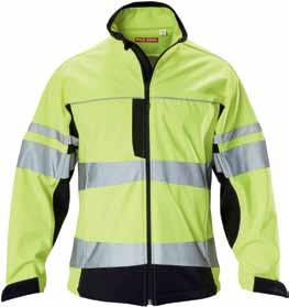 TWO TONE SOFT SHELL JACKET WITH STRETCH TAPE 300gsm, 100% bonded polyester & jersey face polar fleece back Shower & wind proof Stretchable reflective tape with reflective piping trim Two