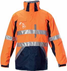 adjustable velcro cuffs Front storm flap & HOOD chin guard ID POCKET left chest pocket with pencil partition UNDERARM VENTS internal quilted pocket Y06537 ENGINEERED HI-VISIBILITY TWO TONE WET