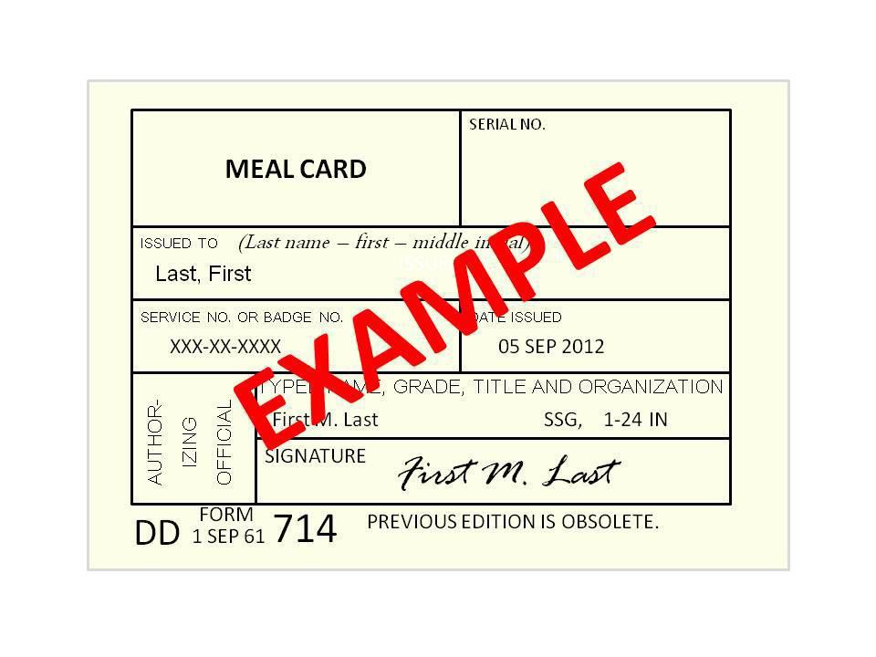 Meal Card (Provided by Soldiers Unit)
