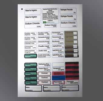 Labels are waterproof and can be written on by surgical markers: DEF3219 Surgical Marker Permanent Fine Tip. LAB9009 and LAB9010 are currently used in hospitals.