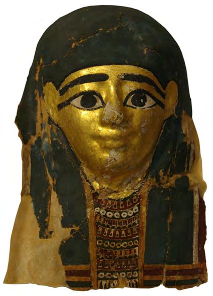 EXETER EXE.9 Owner: Mummy-mask of unknown person No data. Number: 72/1924.2 Dimensions: Height: 32 cm Material: painted. Cartonnage, gilded and Description: Helmet-mask from a mummy.