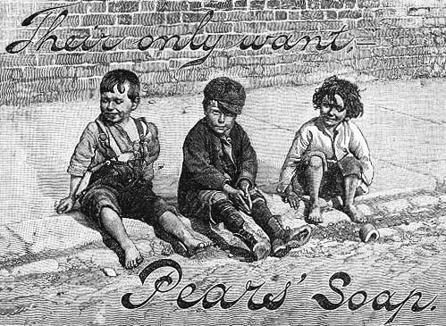The social norms of skin cleanliness were of great importance in Pears soap advertisements. The Dirty Boy ads connected dirtiness to improper behaviour.