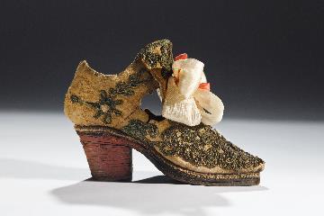 French or English, mid-17 th century This small shoe dates to the middle of the 17 th century and was most likely made for a well-todo boy.