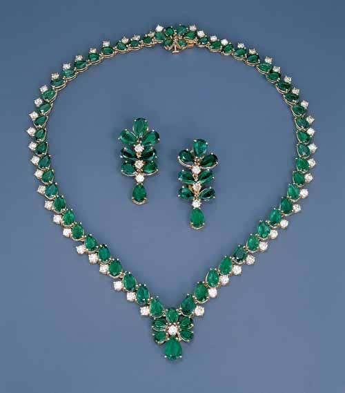 Figure 1. Their saturated slightly bluish green color makes emeralds such as the Colombian stones in this suite quite popular with consumers.