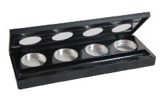 LIP/EYE SHADOW PALETTE (LIMA 3) CNT-LIMA-03 Description: Black, square palette made of polystyrene, 4 round compartments for colors (4 metal tins are included), 1 rectangular compartment for brush.