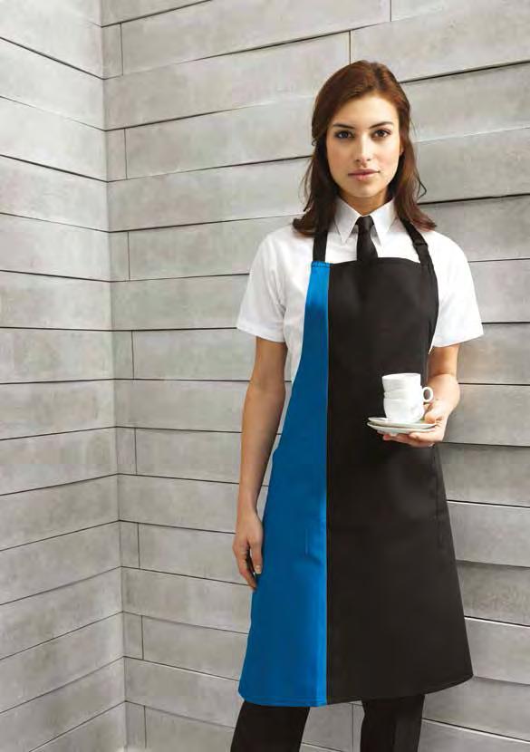 New Polyester Bib Apron PR67 A 00% Polyester full bib apron with an adjustable buckle on the neckline.