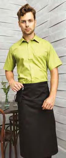 apron, with two front side pockets with slanted openings.