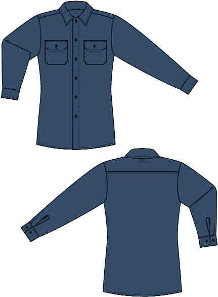 sewn-in pencil stall Topstitched collar Topstitched cuffs, with adjustable button closures Extra-long tail and roomy body for ease of movement NFPA 1975 (Station/Work Uniforms for Fire and Emergency