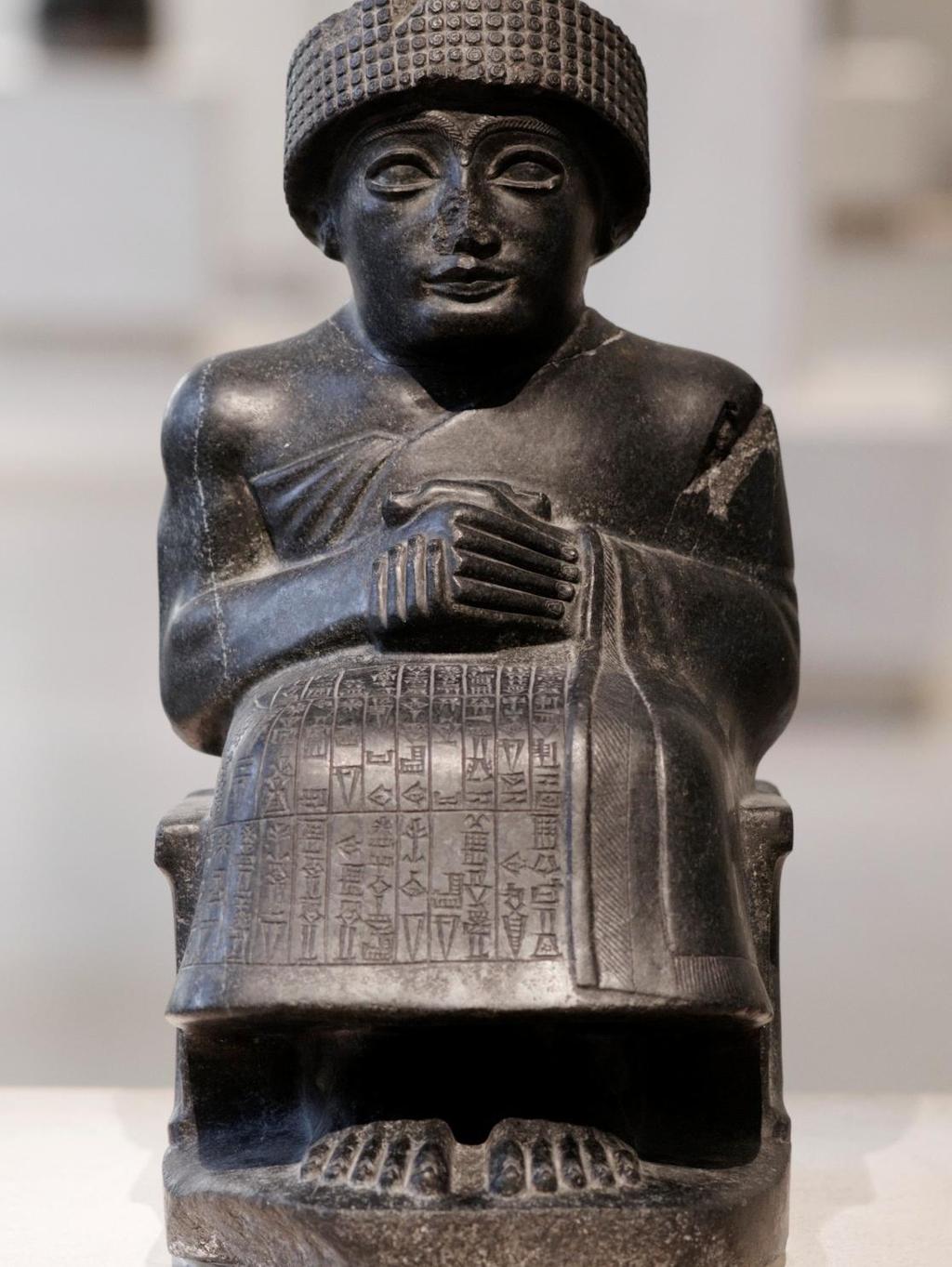 Diorite Statue of Gudea from the Louvre These portraits of Gudea stood in temples where they could render perpetual service to the gods and intercede with the divine powers on his behalf.