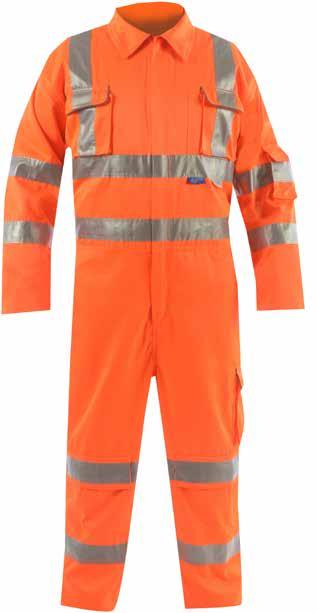 Rail Hazard Workwear Action back for greater movement 2 chest pockets Reinforced with rivets on all pressure points Cargo pocket on leg inc Access and hand pocket to