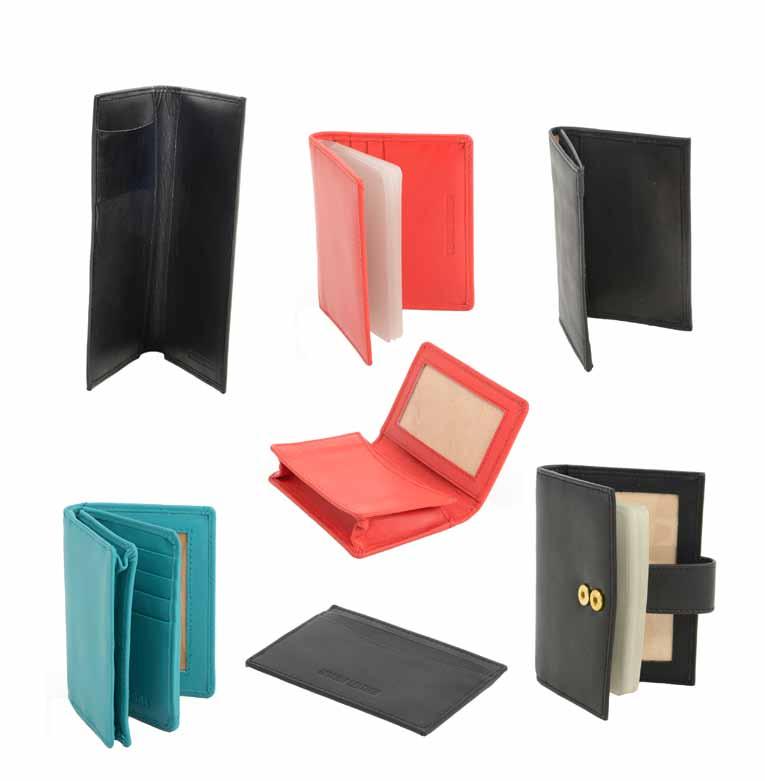 7625 7640 7621 7650 7663 7671 7666 7621 Check Book Cover; 2 Full Pockets, All Leather Interior 7625 Card Case; 6 Vertical Card Slots, 2 Additional Pockets, 12 Page Plastic Insert for Cards or Photos