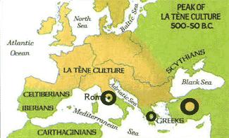 La Tene (Celtic) Culture 500-50 BCE Settled into river valleys between the mid-loire valley in France and Bohemia.
