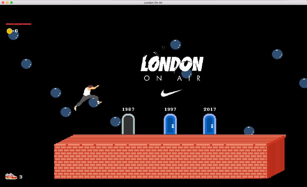 Nike: London on Air This 2D platformer (developed in Unity) tracks the history of the Air Max through the ages since its first appearance