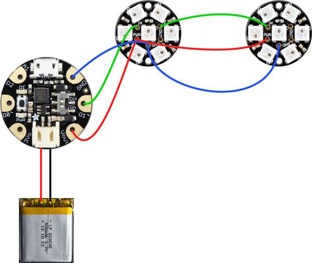 NeoPixel GEMMA circuit This diagram uses the original Gemma but you can also use the Gemma M0 with the exact same wiring!