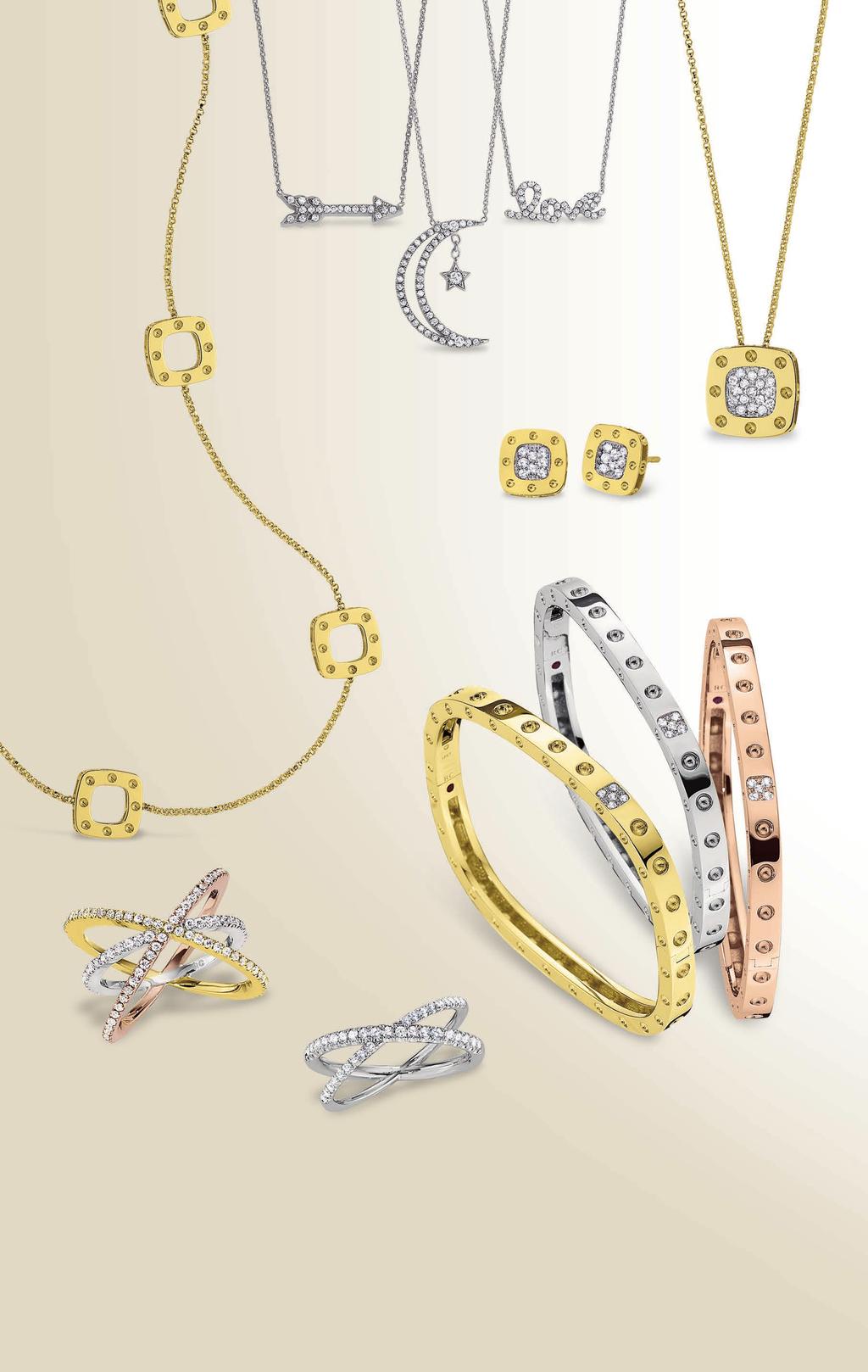 A I G H A. Pois Moi necklace, $3,900. Tiny Treasures diamond arrow necklace, $900. Tiny Treasures diamond half moon necklace, $1,580. Tiny Treasures diamond Love necklace, $1,100.