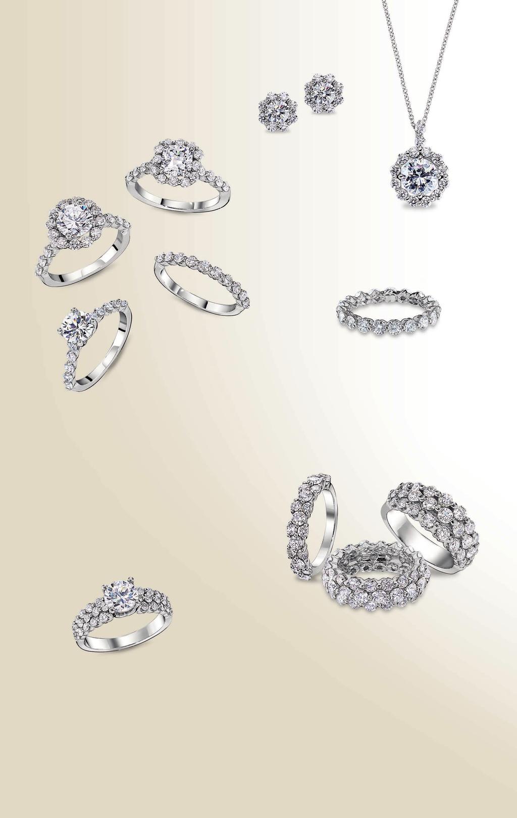 G A H K I J A. Royal Prong cushion halo engagement ring*, $3,350. Royal Prong round halo engagement ring*, $4,080. Royal Prong engagement ring*, $2,690. Royal Prong diamond band, $2,360.
