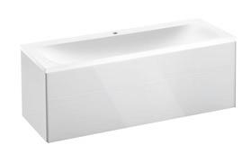 34051, front pull-out with closure cushioning - 1 storage box in solid beech wood 550 x 120 x 80 mm, - 1 plastic mat white Dimensions (WxHxD): 646 x 450 x 487 mm 34041 Cast mineral washbasin single