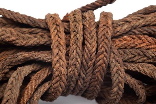 It is often found in the form of cordage used as a binding or a suspension cord and may comprise two sections twisted together or three or more sections braided.