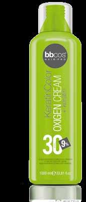 Mix Keratincolor hair color cream with Keratincolor OXYGEN CREAM in a proportion of 1:1.5 (e.g.