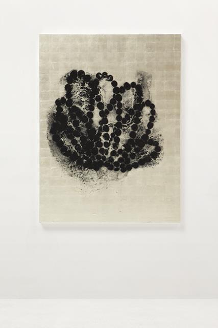 Black Lotus (#1), 2015, Ink on white gold leaf, lithographic monotype on canvas 160 x 120 x 5 cm, Photo: Antoine Cadot, Image provided by Kukje Gallery For his solo exhibition at Kukje Gallery,