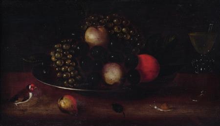 DKK 20,000 / 2,700 116 DUTCH PAINTER 17th century Still life with grapes and apples on a pewter platter,