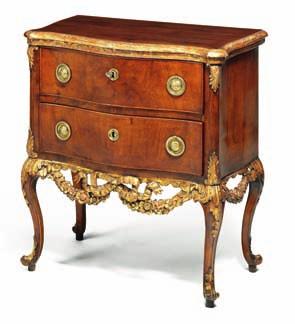 DKK 20,000 / 2,700 229 a altona louis XVi giltwood and mahogany commode, curved sides and front with two drawers, round