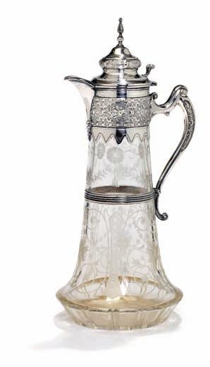377 russian silver and glass wine jug, punched