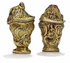 406 407 406 a danish rococo silver-gilt vinaigrette "hovedvandsæg", chased with rocailles, foliage and birds, lid with seaweed and two-tailed sea creature, base with balm hide.