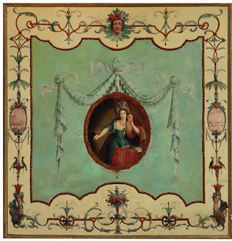 52 52 FRENCH PAINTER late 18th century A pair of large painted panels decorated with young women in medallions surrounded by branches and borders with cherub heads decorated with flowers,