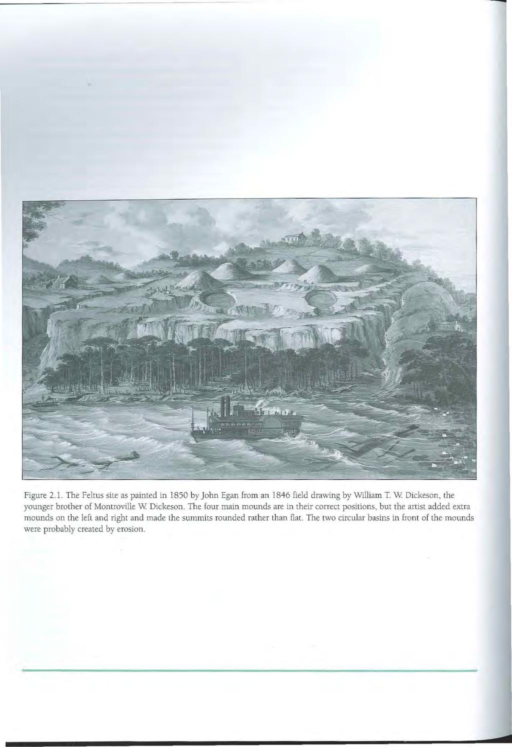 Figure 2.1. The Feltus sile as painted in 1850 by John Egan from an 1846 field drawing by William T. W Dickeson, the younger brother of Monlroville W Dickeson.