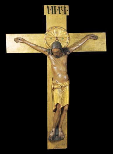 Crucifix commissioned by Archbishop Gero for Cologne Cathedral, Germany, ca. 970. Painted wood, height of figure 6 2.