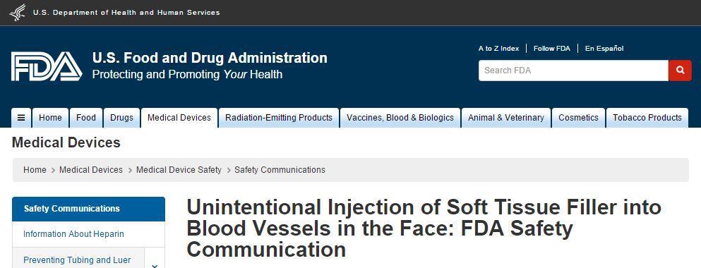 FDA Warning Systematic review showing 61 patients with severe complications from soft-tissue fillers