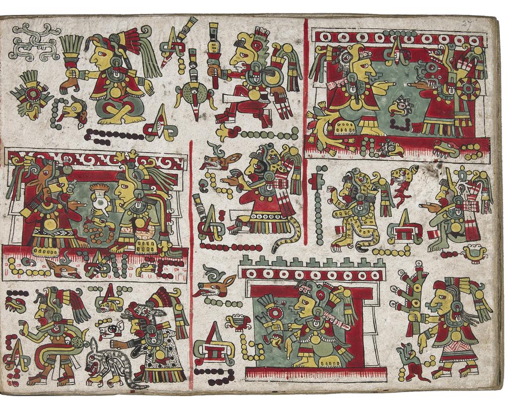 (/art/exhibitions/golden_kingdoms/images/explore/gm_357138ex4_x1024_v2.jpg) Codex Zouche-Nuttall, page 26, 1450 (obverse), Mixtec (Ñudzavui) culture; deerskin, gesso, pigment.
