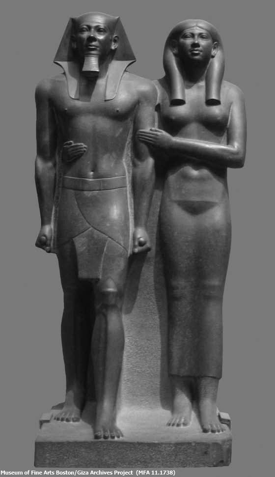 *King Menkaura and queen Old Kingdom Fourth dynasty Old Kingdom c. 2490-2472 142.2 x 57.1 x 55.