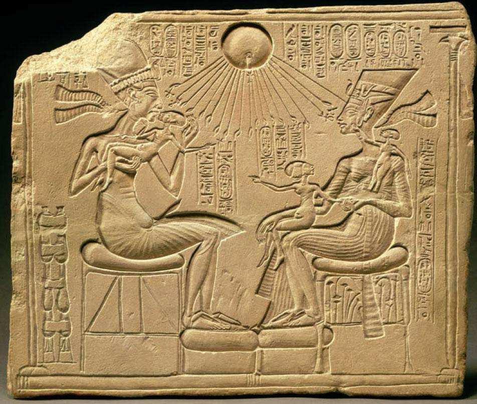 *Akhenaton, Nefertiti, and three daughters New Kingdom