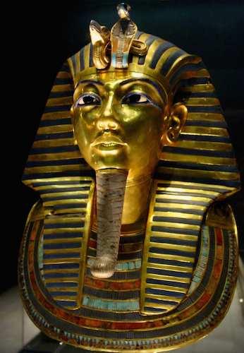 Originally rested directly on the shoulders of the mummy inside the innermost gold coffin.